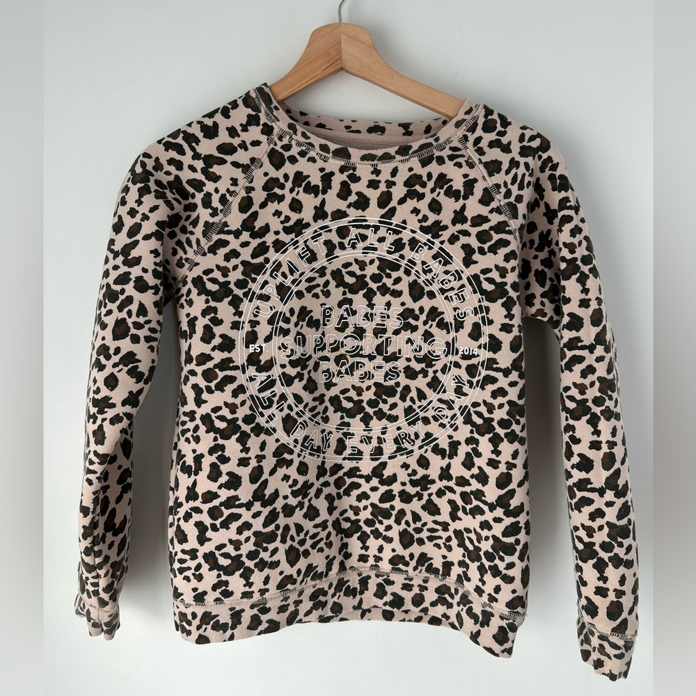 Brunette The Label Girl’s Leopard Print Crewneck Sweatshirt - Beige & Black